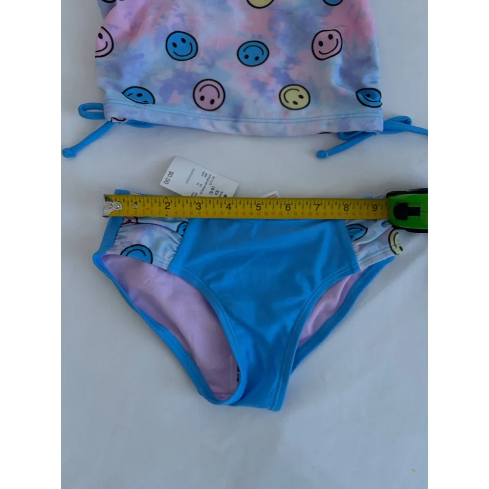 Cat & Jack Girls XS 4/5 Tie Dye Smiley Face Tankini Swimsuit Set Blue Pink NEW